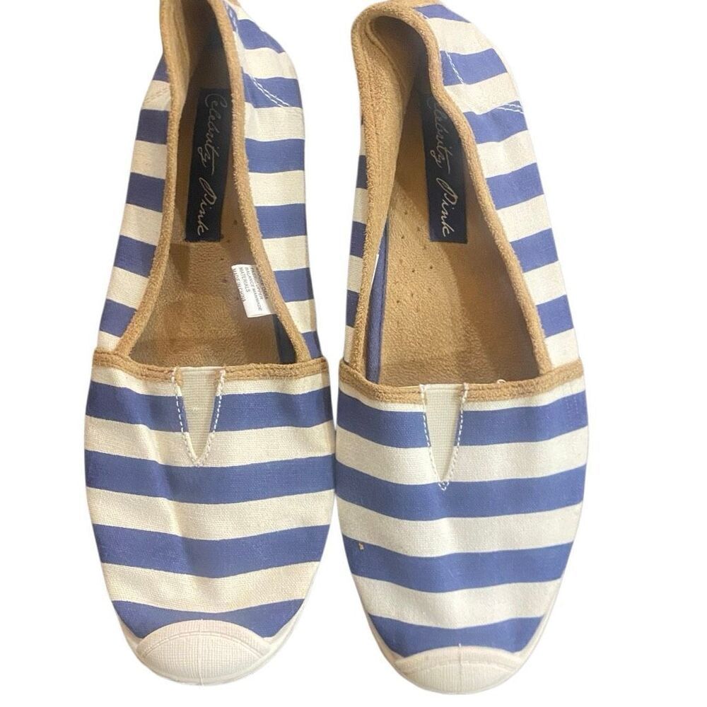 Celebrity Pink size 8 flats striped blue and white